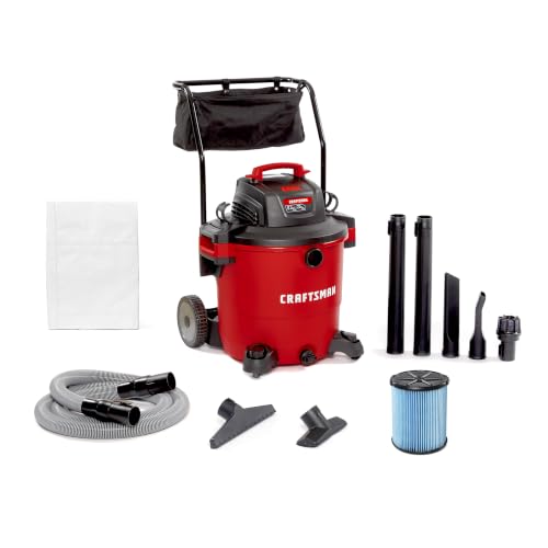 CRAFTSMAN CMXEVBE17656 20 Gallon 6.5 Peak HP Wet Dry Shop Vacuum with Cart | Heavy-Duty Shop Vacuum Wet and Dry with Fine Dust Filter, Dust Bag, Hose and Attachments for Shop, Garage, Jobsite Cleaning - size: 20 Gallon 6.5 Peak HP w/Cart