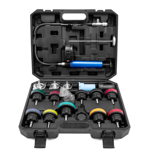 21pc Coolant Pressure Tester Kit, 15 Radiator Adapters & Wrench, with Vacuum Pump & Probe Thermometer for Automotive Cooling System Pressure Tester Kit - size: 21PC