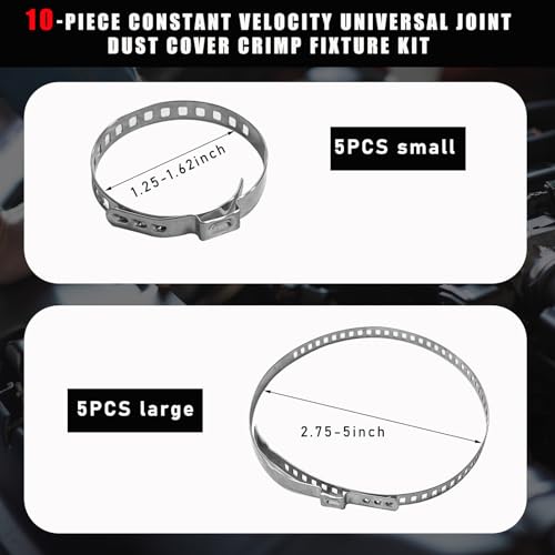 Dickno 10 PCS CV Boot Clamps Kit, 5PCS Small and 5PCS Large Stainless Steel Adjustable Drive Shaft Axle Boot Clamp Kit, Car Accessory Universal CV Boot Clamps Tool for Most Cars