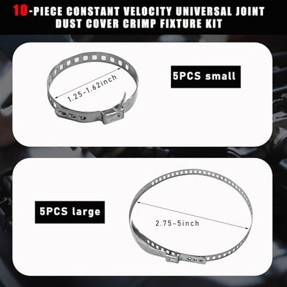 Dickno 10 PCS CV Boot Clamps Kit, 5PCS Small and 5PCS Large Stainless Steel Adjustable Drive Shaft Axle Boot Clamp Kit, Car Accessory Universal CV Boot Clamps Tool for Most Cars