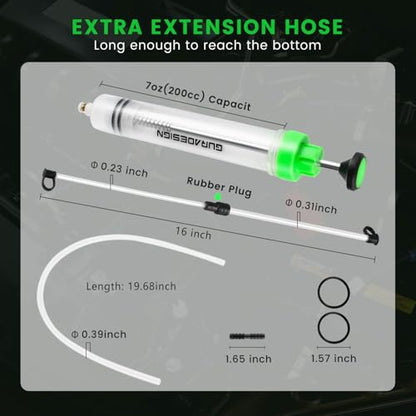 FTIHTRY 200CC Automotive Fluid Extractor Pump with Long Rubber Hose, Fluid Syringe Pump Manual Suction Vacuum Fuel Car Transfer,(7 Oz./0.21 Qt./200 CC)