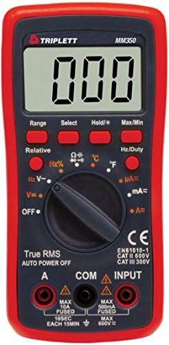 Triplett MM350 True RMS 4000 Count Manual Ranging Digital Multimeter - AC/DC Voltage, AC/DC Current, Resistance, Temperature, Diode, Continuity - size: MM350, style: Standard