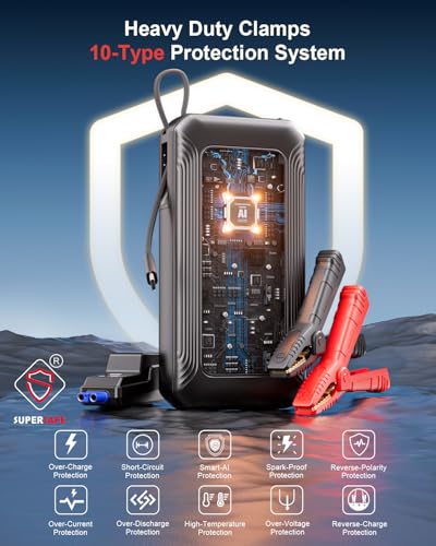 GOOLOO G7 3000A Jump Starter with Built-in Cable,Portable Jump Starter for 45W Fast Charging,12V SuperSafe Lithium Jump Box, Battery Booster Pack Up to 8.5L Gas or 6.0L Diesel Engine - color: black