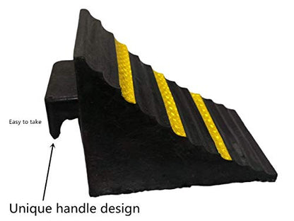 2 Pack Heavy Duty Large Solid Rubber Wheel Chocks for Travel Trailer Hauler Truck Fire Truck Commercial Vehicle RV with Reflective Tapes 13.4" x 6" x 7.3" Black and Yellow
