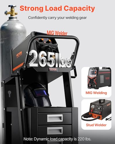 VEVOR Welding Cart, 2-Tier 4 Drawers Welder Cart with 265 LBS Weight Capacity, 360° Swivel Wheels, Tank Storage Safety Chains, Heavy Duty Rolling MIG Welder Cart for Mig Welder and Plasma Cutter