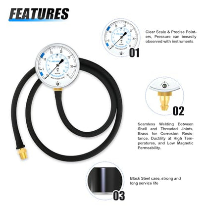MEANLIN MEASURE 0-35” WC Manifold Gas Pressure Test Kit, Pressure Gauge Kit for Natural Gas or LP Gas with 40" Feet Hose, 1/8” NPT Fitting with Barbed Connection and Hex Bushing - style: 0-35” WC