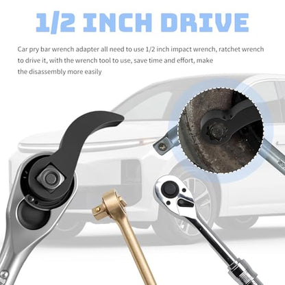 2PCS 4-point & 8-point Pry Bar Wrench Adapter Driven by 1/2" Tool,Bull Horn Ratchet Pry Bar Attachment for Confined Spaces,Adjustable Half Shaft CV Axle Removal Tool Crowbar Head