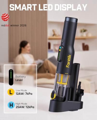 Fanttik Slim V10 Lite Handheld Vacuum Cordless, 0.98lb Lightweight with All-in-One Base Design, Smart LED Display, Portable Mini Vacuum Cleaner for Home Crevices, Couches, Office