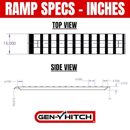 GEN-Y Hitch Extreme Duty Aluminum Loading Ramps, 8 ft x 15", 14,000 lb | Hybrid hook & plate ends grip car-hauler decks; serrated cross rungs; 7,000 lb capacity each; AWS-welded build; USA made - size: 8 ft