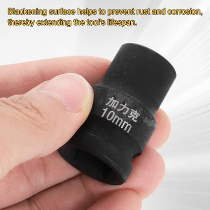 HARFINGTON 3pcs 4 Point Square Socket 1/2" Drive 10mm Metric Square Impact Socket CR-V Blackening Standard Wheel Sleeve Pneumatic Sleeve Tool for Auto Repair Mechanical Maintenance Home Use - size: 10mm