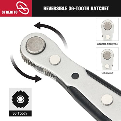 STREBITO Mini Ratchet Set, 22-Piece 1/4 Ratchet Right Angle Screwdriver, 36-Tooth Small Ratcheting Wrench Bit Ratchet For Tight Spaces, with Phillips, Slotted, Torx, Hex, Square and Adapter for Socket - color: 22 in 1