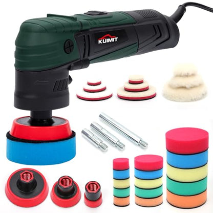 1"/2"/3" Buffer Rotary Polisher Kit | 780W High-Power Mini Polishing Machine w/ 27-Piece Accessories | M5/8-11 Thread 75mm/100mm/140mm Extension Shafts | for Car, Boat & Metal Detailing, Green