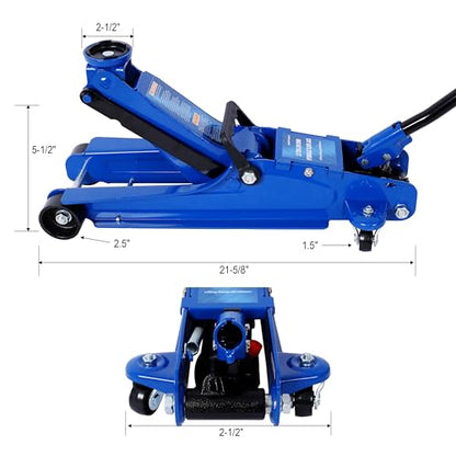 2.5 Ton Low Profile, Heavy-Duty Steel Racing Floor Jack with Single Piston Lift Pump, Lifting Range 3.5"-14.50" - color: Blue, size: 2.5T Dual Pump 3.5"-14.50"