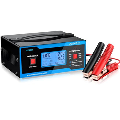 AUTOUTLET Upgraded 8 Volt Battery Charger for Golf Cart Automotive Battery Charger and Maintainer 0-14A with Cable Clamps for 6/8/12/14/16/24V Lead-Acid Batteries - color: Blue