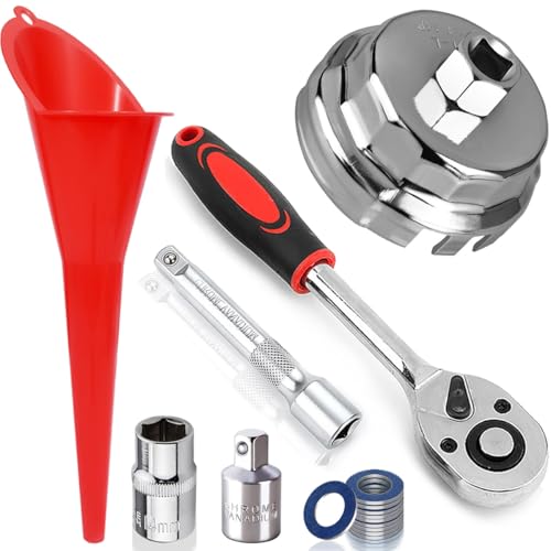 Oil Filter Wrench Tool Set for Toyota Camry Tacoma Tundra Highlander 4Runner Sienna Cruiser 2.5-7.5L Engine, 64mm Oil Filter Wrench + Ratchet Wrench + Extension Rod + 14mm Socket + Gasket