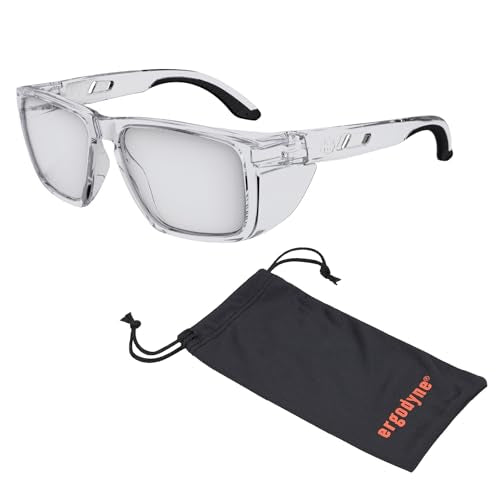 Ergodyne Skullerz SIXTEN Safety Glasses with Side Shields, Anti Fog + Anti Scratch, ANSI z87.1 with Protective Microfiber Bag - color: Clear Lens