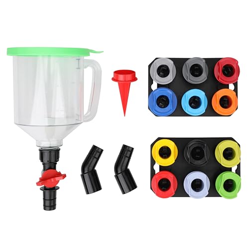 PR1ME 20 Pcs No Spill Engine Oil Funnel Kit,1.5L/1.6QT Oil Change Funnel with 12 Adapters,Elbow Fitting, Arrow Screen & Magnetic Boards,Compatible with GM,BMW,Toyota,Chrysler,Ford,Volvo,Lexus,Honda