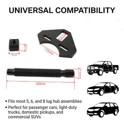 Hub Extractor Tool for Trucks & Cars, 40100 Hub Removal Tool, Carbon Steel Wheel Hub Extractor, Wheel Bearing Removal Tool Compatible with 5, 6, 8 Lug Hub Assemblies, Hub Bearing Puller Separator