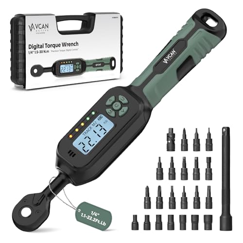 1/4 Torque Wrench Digital(1.1-22.2Ft.Lb) ±1% Average test accuracy Digital Torque Wrench 1/4 Drive with Buzzer and LED Flash Track Mode Torque Wrench Set with Bits & Sockets for Bike Moto Gunsmithing - size: 1/4" 1.1-22.2Ft.Lb Digital Torque Wrench Set