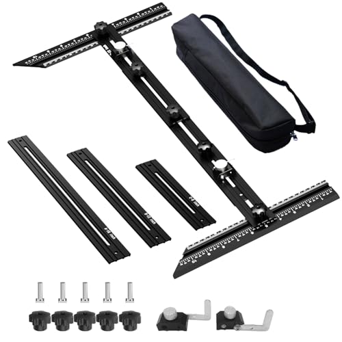Stair Tread Template Tool – Stair Tread Gauge Jig, Aluminum Alloy Measuring and Scribe Tool for Accurate Angle, Depth, and Length Measurement of Stairs, Risers, and Partitions - color: FullBlack