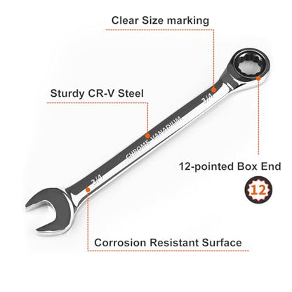 Egofine 3/4 inch Ratcheting Combination Wrench SAE, Industrial Grade Gear Spanner with 12-Point Design, 72-Tooth Ratchet, Chrome Vanadium Steel - size: 3/4"