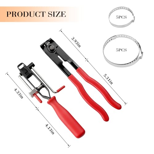 Car CV Joint Boot Clamp Pliers Kit, Carbon Steel Vehicle Joint Ear Clamp Banding Tool with Adjustable CV Boot Band Clamps, Automotive Repair Tool, Universal for SUV Automobile Truck (Red)