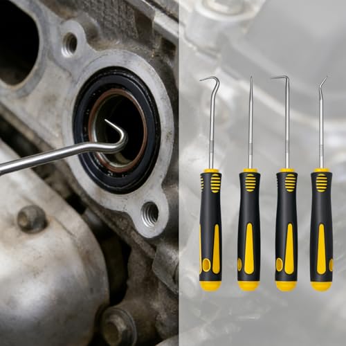4-Piece Precision Hook and Pick Set - Automotive O-Ring Remover & Oil Seal Puller Tool Kit, Mechanic Hand Tools for Gaskets, Springs & Wires, 6.5 Inch Heat-Treated Shafts with Ergonomic Grip(Yellow) - color: Yellow