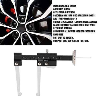 Brake Disc Depth Gauge, Lever Action Floating Jaw Precision, Tire Tread Depth Gauge, 0-60mm Metric Scale for Car Owners, Mechanics, Auto Repair Shops, DIY Vehicle Maintenance, HOM