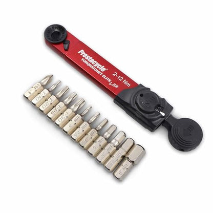Prestacycle TorqRatchet ELITE Lite Portable Bicycle Torque Wrench Multi-Tool – 2–12Nm Beam Torque, Reversible Ratchet, 1/4” Hex Bits, Lightweight Bike Tool with Carry Case