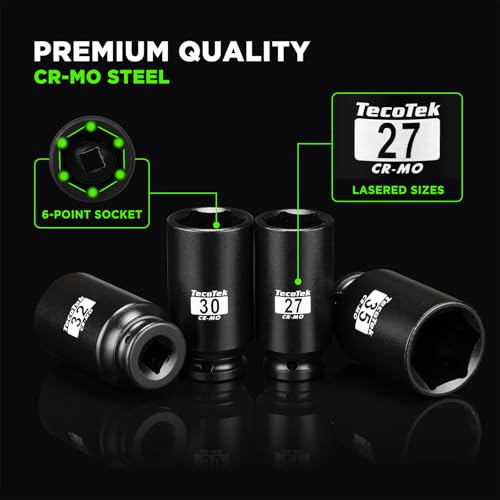 TecoTek 1/2" Drive Deep 6-Point Impact Socket Set, 13-Piece Spindle Axle Nut Impact Socket Set, Cr-Mo, Metric (17mm to 41mm), Enhanced Storage Case - size: 11/16-Inch to 1-5/8-Inch (13 pieces)