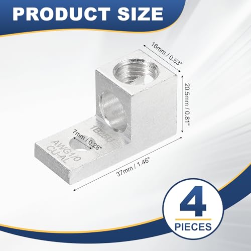 MECCANIXITY 4 Pcs Dual Aluminum Ground Lug, 1B25U 1/0AWG Double Wire Barrel Mechanical Lugs M12 Screw 600V for Electrical Connection Circuit Breaker Solar Panel Marine Power Distribution - size: 1/0 AWG 1B25U