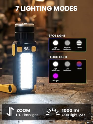 Rechargeable LED Magnetic Work Light, Portable Work Lights, 7 Flashlight Modes with 360° Rotating Hook and Carabiner, USB Charging for Camping, Hunting, and Car Repairs,Gifts for Family - size: 1 Pack Yellow