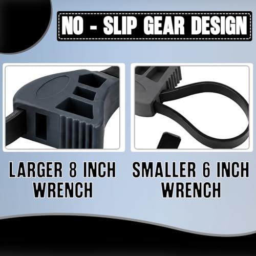 2-Pack Adjustable Rubber Strap Wrench Set – Heavy-Duty Oil Filter Wrench, 6 inch & 8 inch Diameter, Non-Slip Belt Wrench for Jar Opener, Water Filter, Plumbing, Sink, Faucet Repair Tool (Gray)