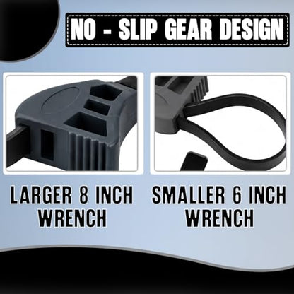 2-Pack Adjustable Rubber Strap Wrench Set – Heavy-Duty Oil Filter Wrench, 6 inch & 8 inch Diameter, Non-Slip Belt Wrench for Jar Opener, Water Filter, Plumbing, Sink, Faucet Repair Tool (Gray)