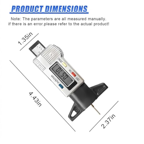 Car LCD Display Tire Tread Depth Gauge, 0.01mm Resolution Digital Car Tire Wear Checker with Inch/MM Conversion, Easy Read Auto Measuring Tool Accessories for Most Tires (Silver) - color: Silver