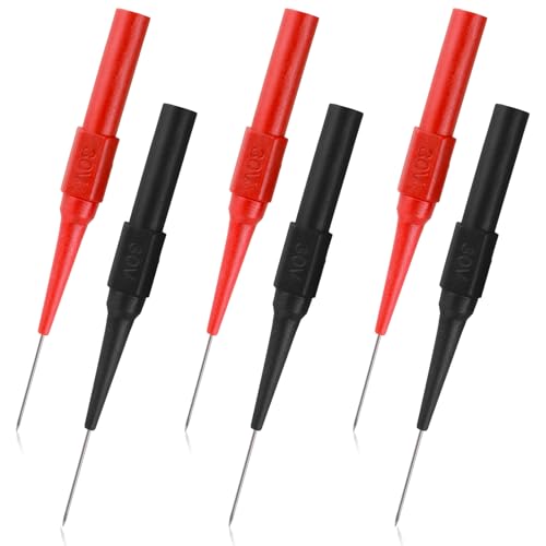 6 PCS 0.7 mm Stainless Steel Back Probe Pins Kit, Non-Destructive Insulation Wire Piercing Test Leads, Fieldpiece Multimeter Tester Probes Needle for Banana Socket Plug, Car Tester (Black & Red)
