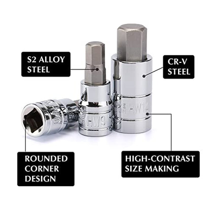 EMENTOL 33PCS Hex Bit Socket Set, 1/4", 3/8" and 1/2" Drive, SAE And Metric Allen Socket Bit, CR-V, S2 Steel, Master Hex Bit Socket Set, 5/64" - 3/4", 2mm - 19mm - size: 33PCS (SAE & Metric)