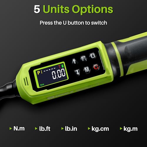 Digital Torque Wrench 3/8"Drive-0.66-44.25Ft.Lb for Bike Motorcycle | Electronic Torque Wrench(0.9-60N.m), Vibration Buzzer LED Indicator, ±2% Accuracy 5 Units for Precision Parts Engine Repair - size: 3/8"0.66-44.25 Ft-Lb