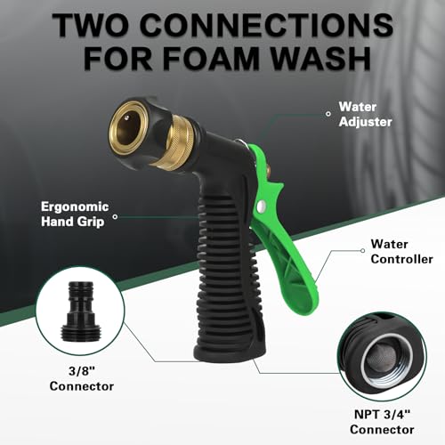 anngrowy Car Wash Foam Gun Soap Car Wash Foam Cannon for Garden Hose Foam Sprayer Car Wash Soap Foam Gun Hose Foam Cannon Blaster Hose Foam Cannon Gun Quick Connector to Any Garden Hose (Green) - color: green