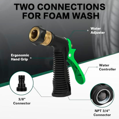anngrowy Car Wash Foam Gun Soap Car Wash Foam Cannon for Garden Hose Foam Sprayer Car Wash Soap Foam Gun Hose Foam Cannon Blaster Hose Foam Cannon Gun Quick Connector to Any Garden Hose (Green) - color: green