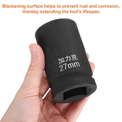 HARFINGTON 4 Point Square Socket 1" Drive by 27mm Metric Square Impact Socket 40CR Blackening Standard Wheel Sockets Pneumatic Socket Tool for Auto Repair Mechanical Maintenance Home Use - size: 27mm