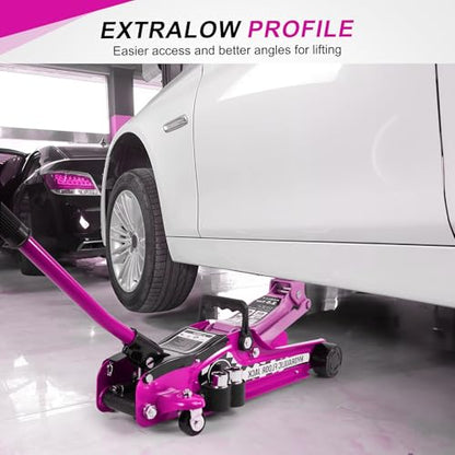 Floor Jack Kit 2.5 Ton (5,500 lbs) | Car Jack - Hydraulic Low Profile Trolley Jack - Tire Tool for SUV and Auto with Lug Wrench Pink - color: Pink