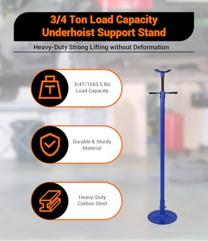 2PACK Underhoist Support Stand, 3/4 Ton Jack Stand, Under Hoist Stand for Vehicle Lifting & Support, 1655Lbs Capacity, Lifting from 38.4 to 75.4Inch, - color: Blue | Round Base