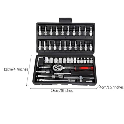 Ratchet Wrench Kit – 3/8 Drive Wrench Set, Marine Electric Tool, 46-Piece Mechanic Kit | Professional Automotive, Workshop, DIY and Boat Repair Equipment - color: Black