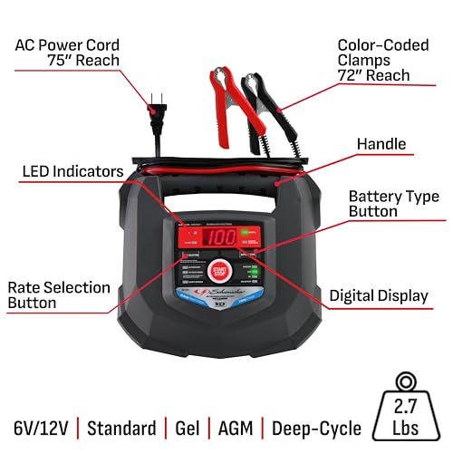 Schumacher Electric Car Battery Charger 12V/6V - Trickle Charger, Maintainer for Automobile & Marine Batteries (AGM/Gel/Deep Cycle) - SC1280 - size: Battery Charger and Maintainer