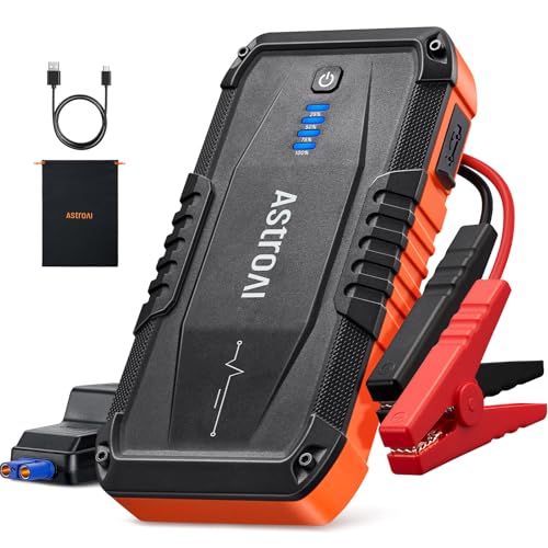AstroAI S8 Car Battery Jump Starter 1500A – Portable 12V Lithium Jump Box with 3 Mode Flashlight, Power Bank & Smart Jumper Cables - for 6.0L Gas and 3.0L Diesel Engines - color: Orange - 1500A (S8)