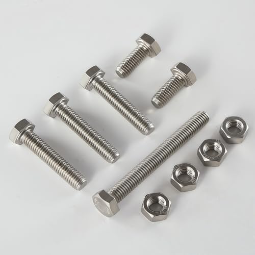M8-1.25x75mm Hex Bolt and Nut Kit 8set, 304 Stainless Steel (A2-70), Full Thread, Bright Finish, Machine Threaded for Automotive, Machinery, DIY - size: M8x75mm(8 Sets）