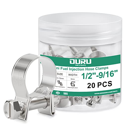 OURU 20PCS 5/16" Fuel Line Clamp 304 Stainless Steel,Adjustable 1/2"-9/16" Dia(13-15mm) Mini Fuel Injection Gas Line Hose Clamps,Pipe Clamp for Automotive,Diesel Petrol Pipe - size: 20PCS 1/2"-9/16" (13-15mm)
