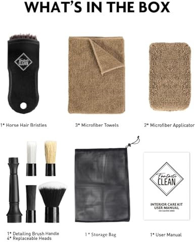 Fantasticlean 9PCS Car Detailing Brush Set, Interior Leather Cleaning | Car Interior Brush Kit, Horse Hair Leather Brush for Car Detailing, Scratch-Free Leather Cleaner Applicator, Cleaning Cloth - size: IT-ACS03-NT