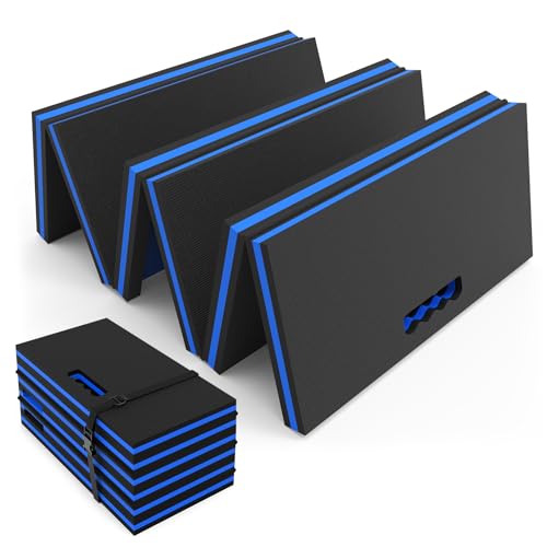 Thick Mechanic Mat, Foldable EVA Mat with Magnetic Tool Compartments, Waterproof Mechanic Kneeling Pad with Handle for Garage Workshop Repairing Gardening, 46.5" x 15.8" x 1.1 ", Black & Blue - color: Black & Blue, size: 15.8"W